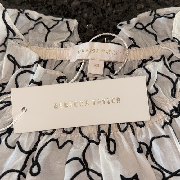 NWT Rebecca Taylor Tai Silk Blend Floral Embroidered Ruffled High Neck Top - Picture 4 of 7